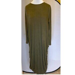 Love In olive brown subtle tie-dye tunic dress with parachute gathers at sides
